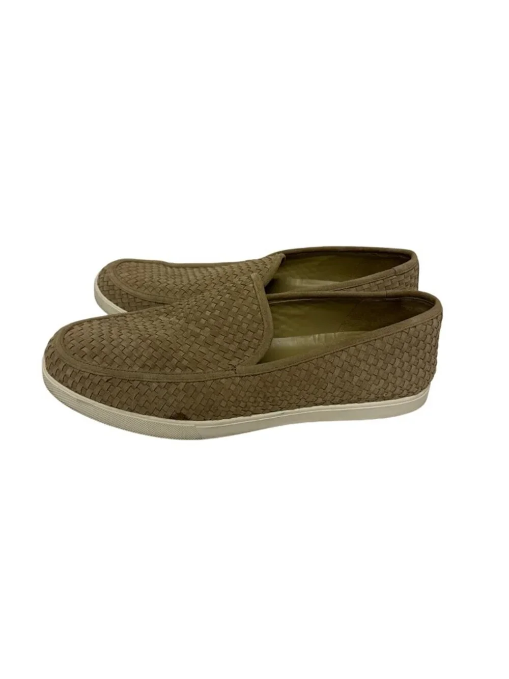 Vince Soma Slip On Sneakers Men's 12 Brown Woven Leather Loafers EUC Casual Tan